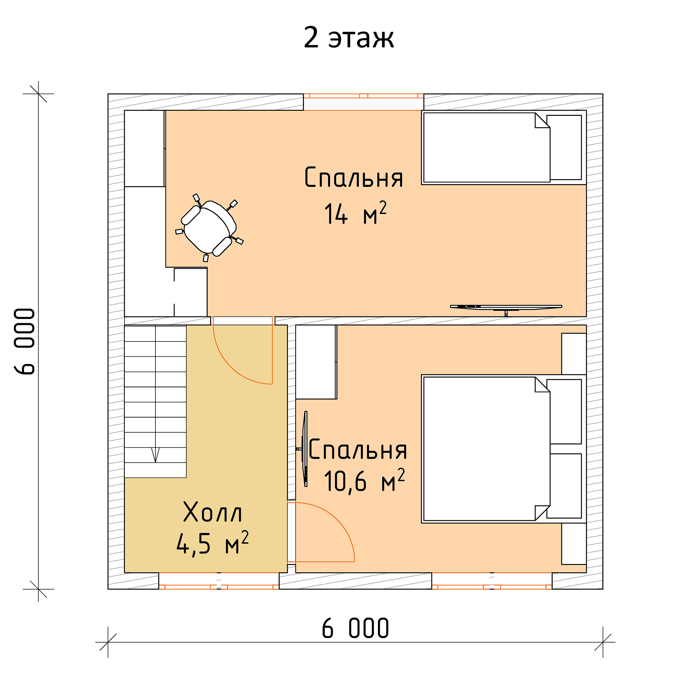 Каркасный дом по проекту «Финский-3», 6 х 6 м площадью 61,2 м2 по цене  1782500 руб. в Нижнем Новгороде